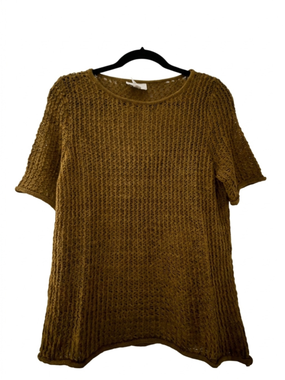 Heyson-Women's Unbranded Brown Open Knit Short Sleeve Tee with tank top undernea